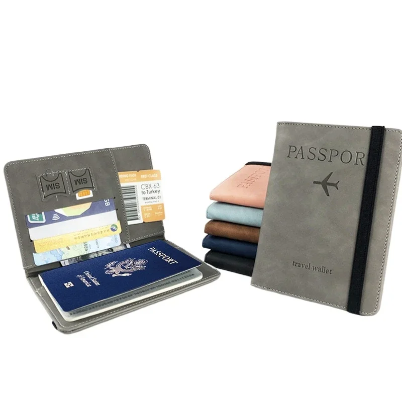 

RFID Blocking Passport Cover Case PU Leather with Elastic Strap Passport Holder Protector Bag Sleeve with Credit ID Card Slot