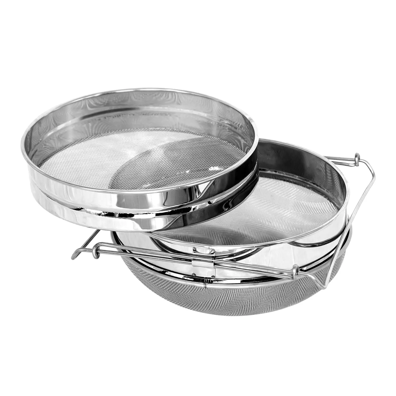 Stainless Steel Honey Sieve with Adjustable Support Arms for Stable Placement on Standard Honey Buckets During Processing