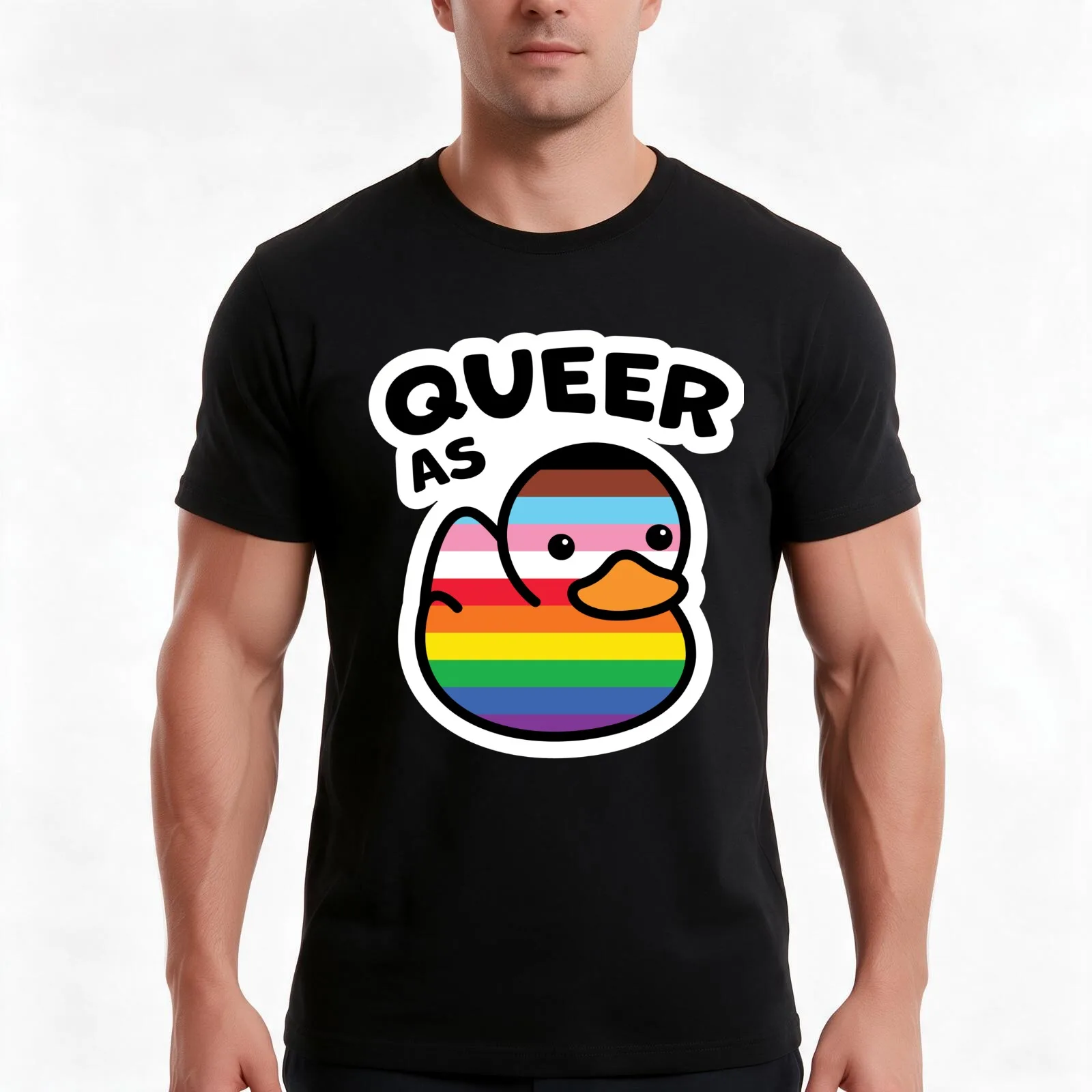 Queer As Duck Rainbow Progress Pride Rubber Ducky T-Shirt Summer Casual Cotton Tee Oversized Streetwear Tops Unisex Men Women