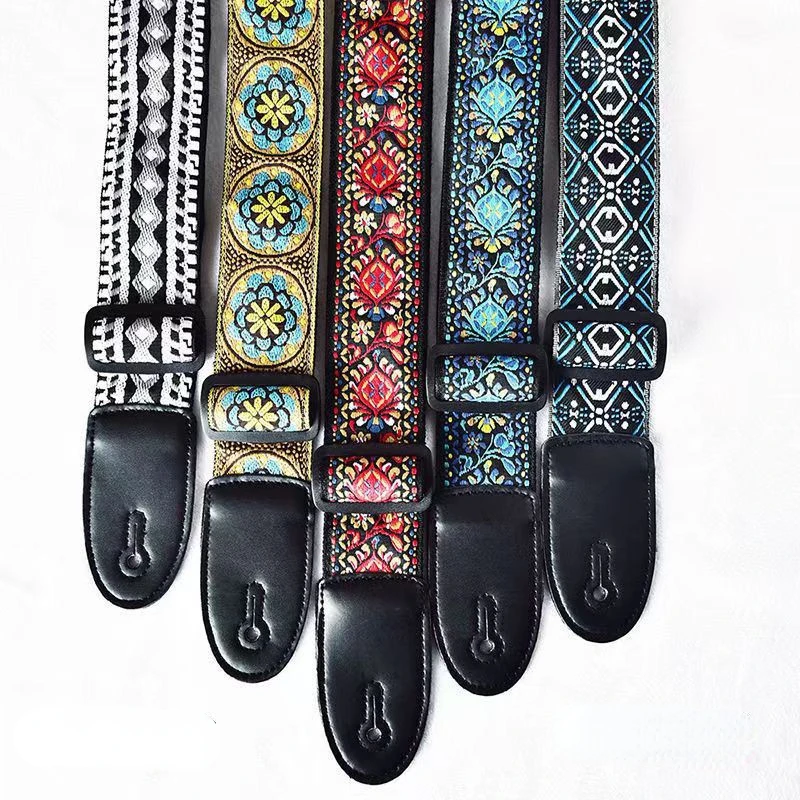 Vintage Ethnic Style Embroidered Print Guitar Strap Adjustable Strap for Folk Electric Guitar Bass Ukulele Guitar Accessories