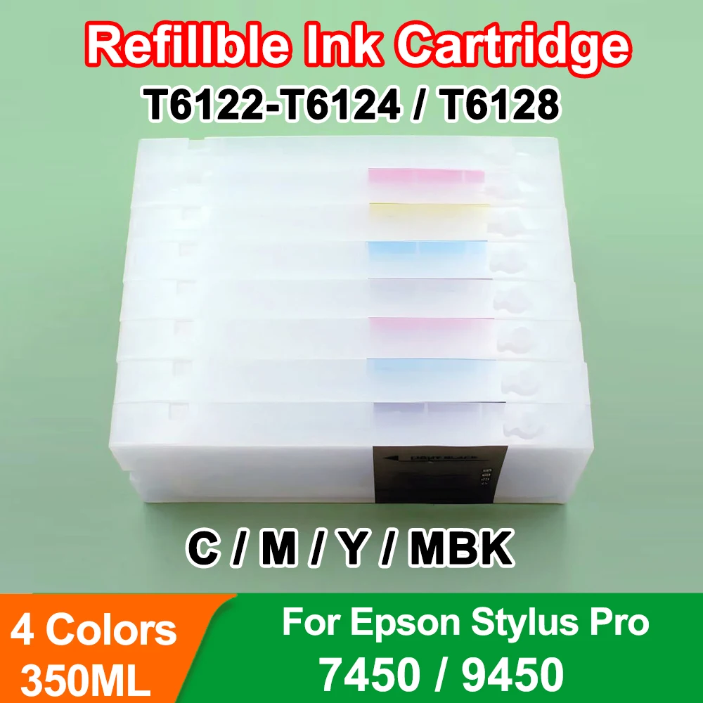 4 Colors 350ML Empty Refillable ink cartridges with chips for Epson stylus pro 7450 9450 Printer T6122-T6124 T6128