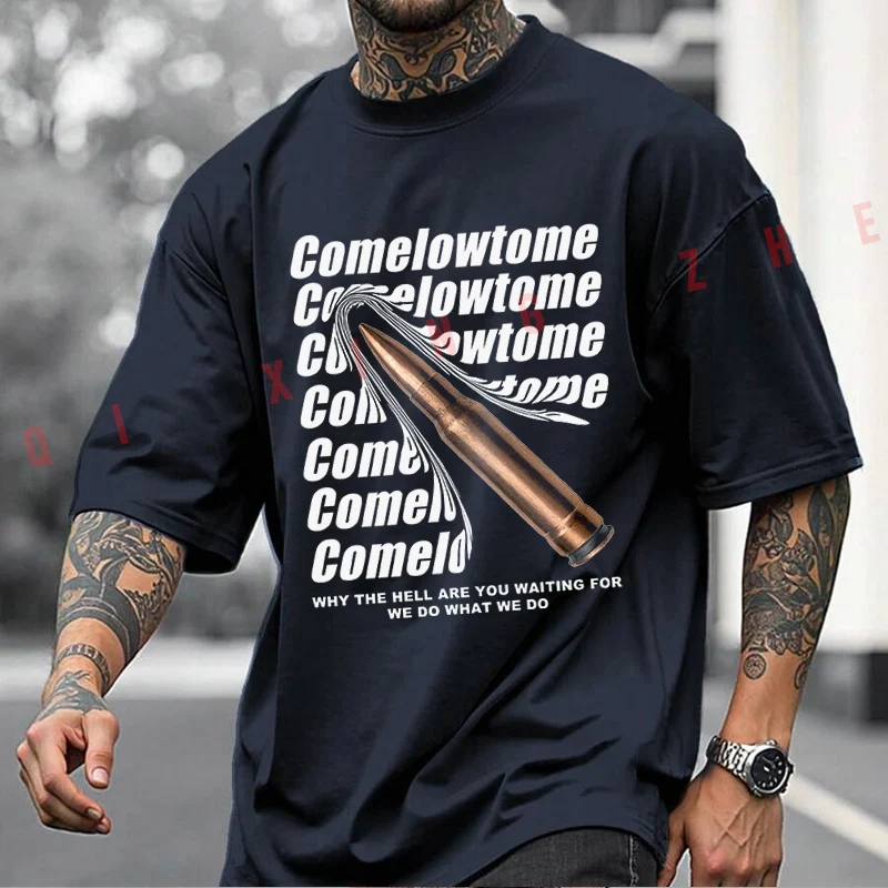 Comelowtome Letter Design Motorcycle Printed T-Shirt Men's Fashion Short Sleeve Exquisite Design Essential Top Tees