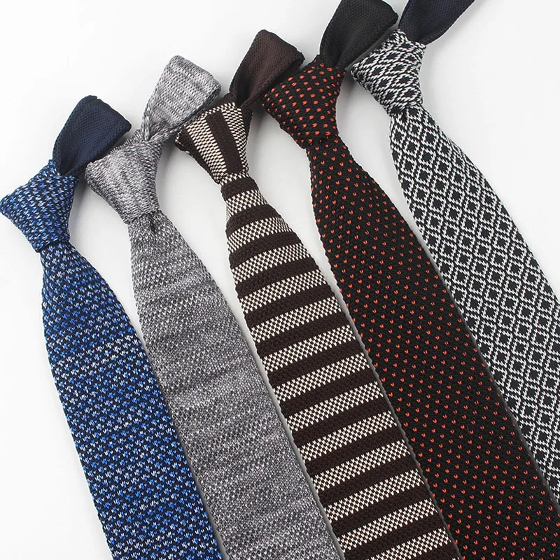 New 6cm Vintage Slim Knit Tie for Men Business Leisure Skinny Necktie Burgandy Colorful Striped Dots Fashion Retro Ties Corbatas