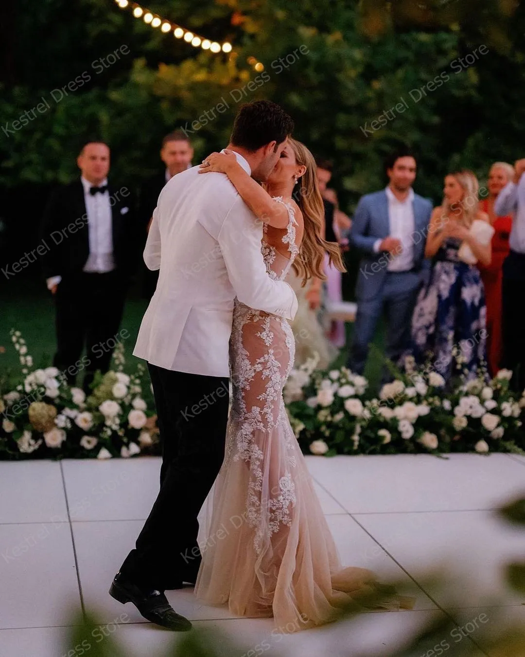 Semplici Appliques di pizzo abito da sposa lungo abiti da festa di nozze da giardino per la sposa abiti da sirena da donna con illusione abbastanza pura