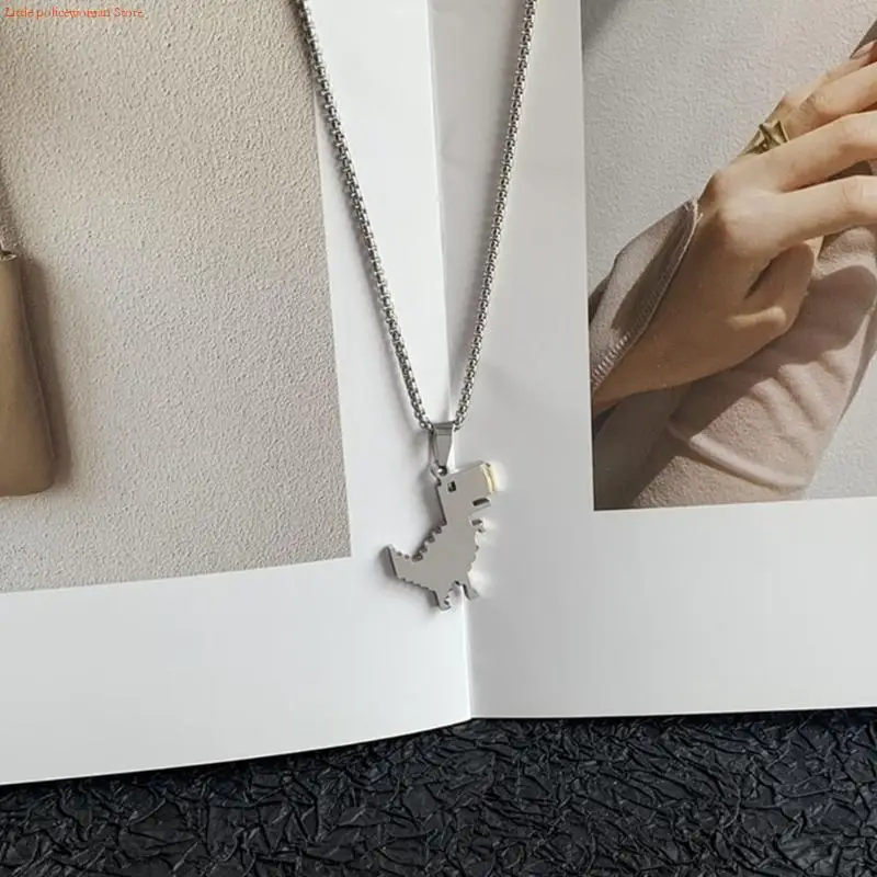 F92D Sweater Chain Choker Necklace Long Chain Punk Dinosaur Pendant Clavicle Chain