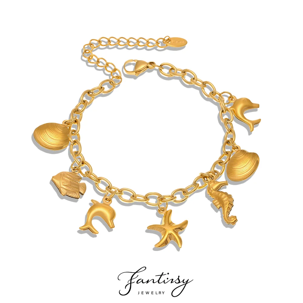 Модный браслет в виде ракушки дельфина в виде морской звезды, женский браслет из нержавеющей стали 316, позолоченный 18-каратный женский браслет, трендовые ювелирные изделия 2025 года