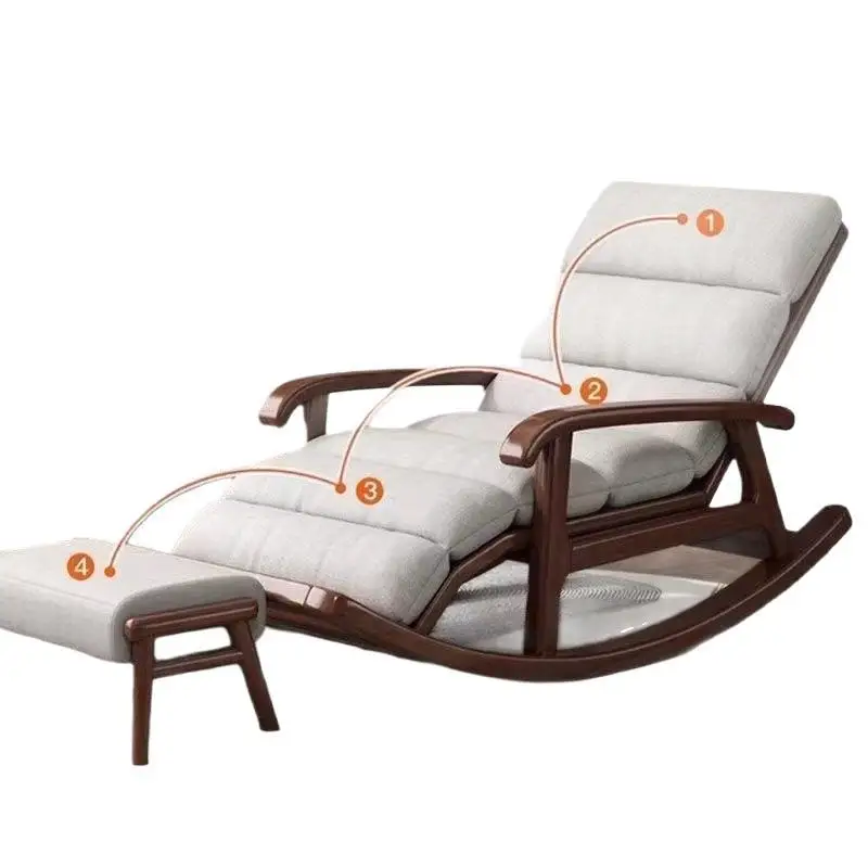 New Chinese style all solid wood walnut lazy bedroom rocking chair living room adult elderly lunch break sleeping recliner