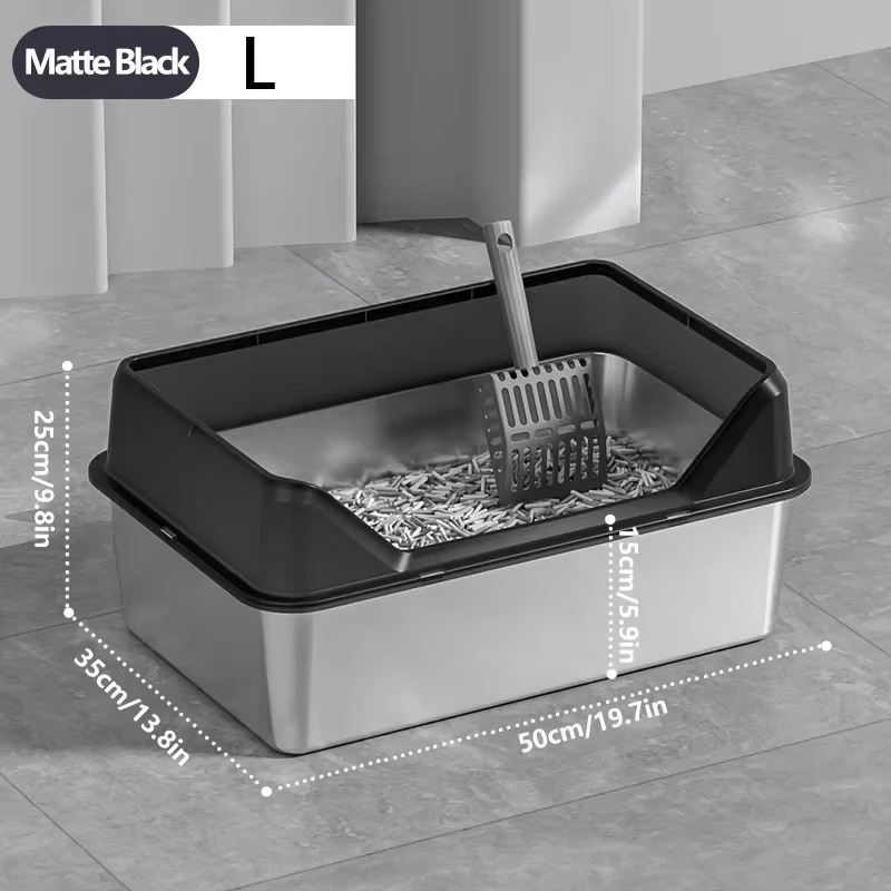 KEMORELA 1PC Stainless Steel Open Litter Box Cat Bedpans Thickening Semi-enclosed High Side With Lid Litter Scoop Splashproof - view 5
