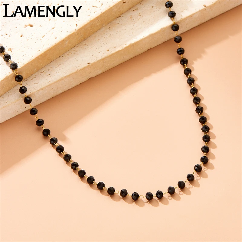 LAMENGLY High Quality Black Cut Rhinestone Beaded Necklace Personal Trend Party Gift Women Non-Fading Choker Necklace Jewelry