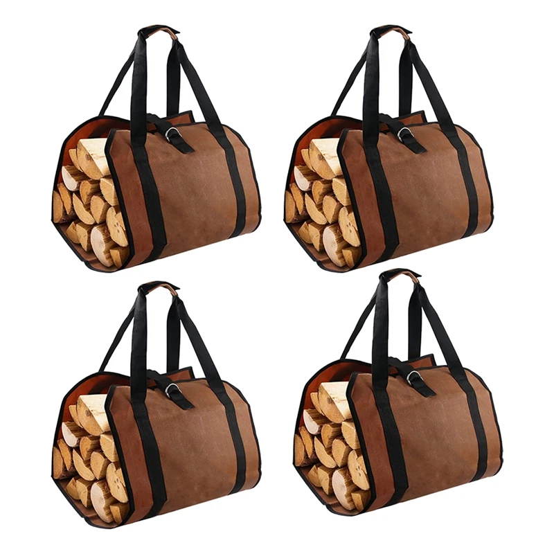 4PCS Firewood Storage Bag Portable Firewood Carrying Bag Portable Canvas Logging Bag