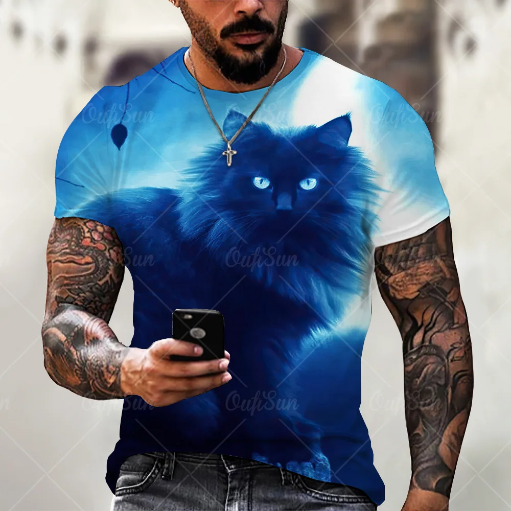 Fashion Man Tees Cute Cat 3D Printing Unisex T-Shirt Male Kawaii O-Neck Summer Short Sleeve Tops Street Oversize Funny Clothes