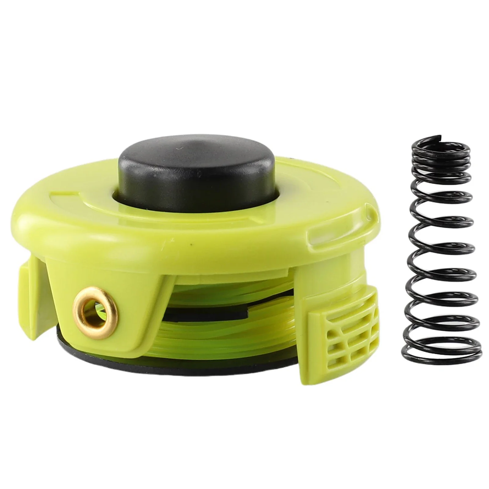 Trimmer Complete Spool 1 Set 1.2mm Black+Yellow Cover Plastic+Metal + Nylon RLT3525S Spring Replacement Brand New