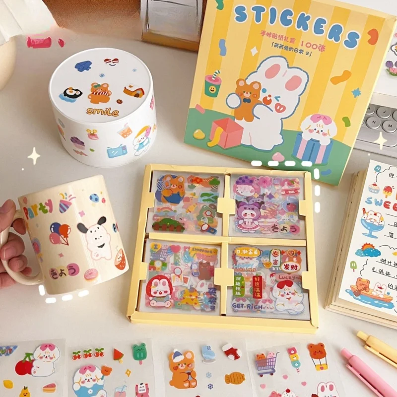 

100PCS/Boxpet Cartoon Cute Sticker Pack ins Hand Account Material Sticker Waterproof Hand Account Sticker
