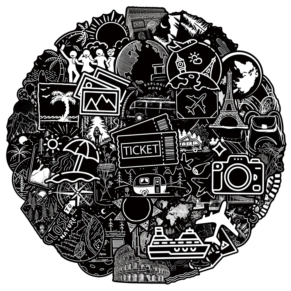 

10/50PCS Black and White Outdoor Travel Personalized Cool Graffiti Stickers Creative Decorative Skateboard Mobile Case Water Cup