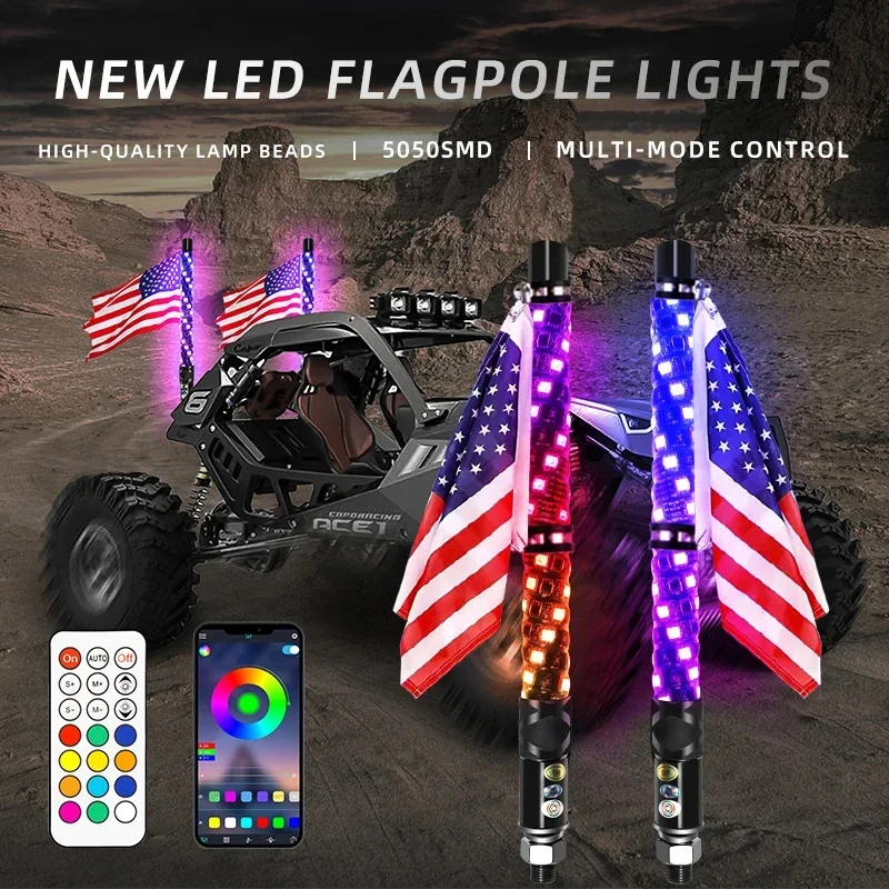 Bluetooth Spiral Dream-Color Dancing Chas Peitsche Licht Blinker Bremsleuchte Funktion für UTV RZR CanAm SxS Sand Dune Buggy Truck