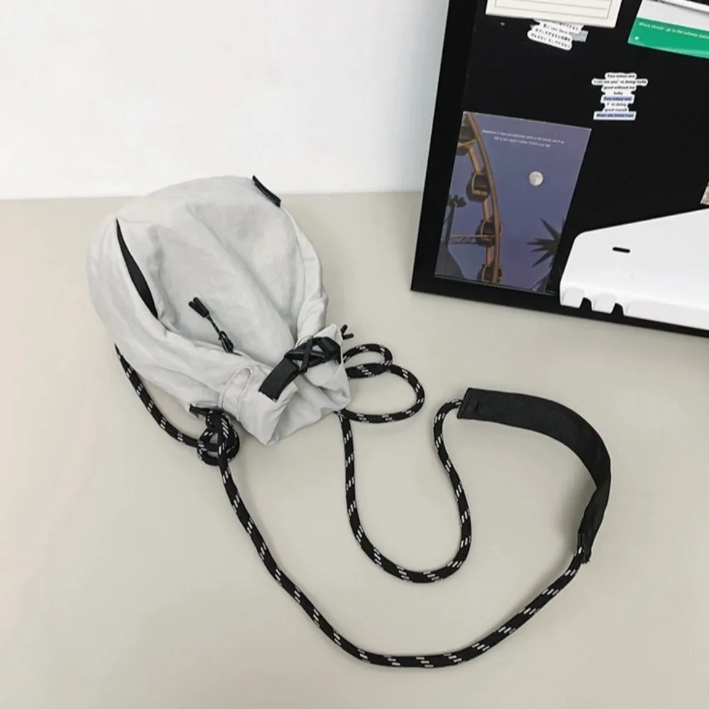 Корейский стиль, сумка-ведро на шнурке, сумка-кошелек, нейлоновая сумка на плечо, регулируемый плечевой ремень, однотонная маленькая сумка через плечо