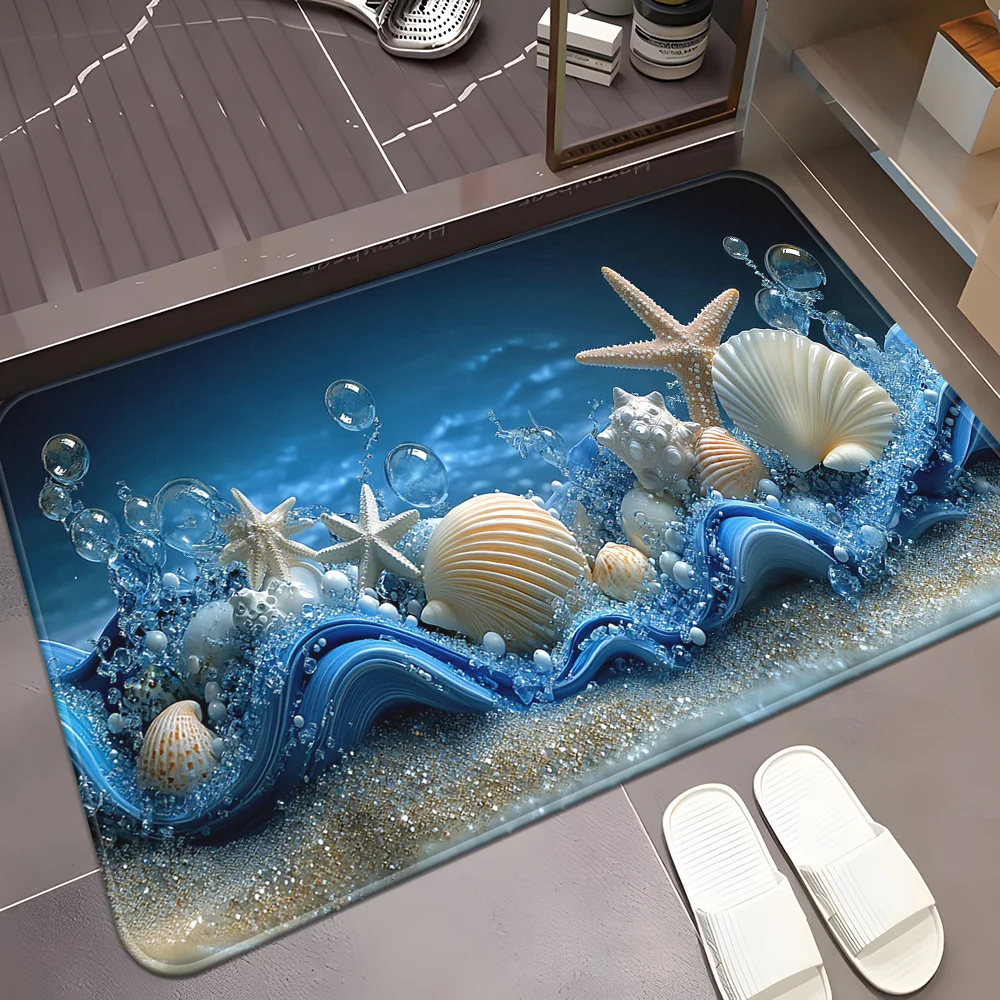 3D 블루 웨이브 조개 불가사리 거품 바닥 매트 플란넬 - Home Textiles Rug 리뷰 및 가격