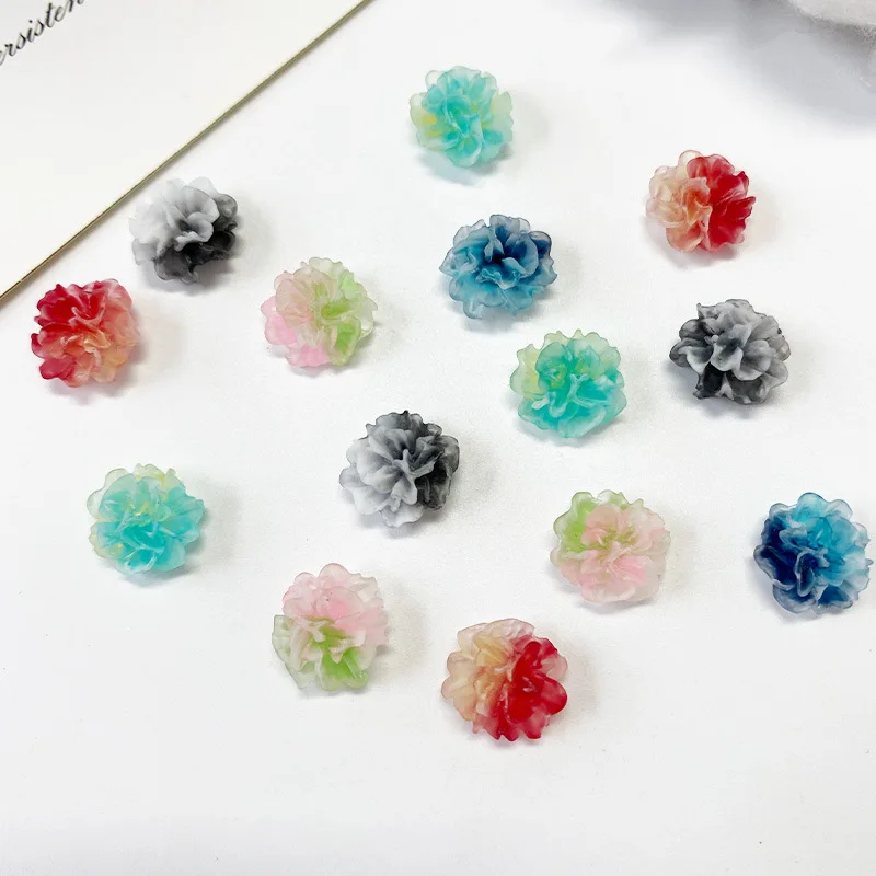 50pcs Luxury Flower Resin Nail Charms Accessories Dual Color Luminous 3D Simulation Silver Ear Flower Nails Art Decora Parts DIY