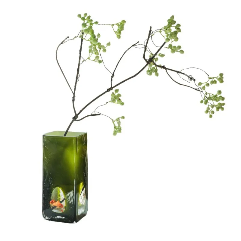 

DSA medieval square mouth glass vase, high-end living room decoration ornament, hydroponic flower arrangement, homestay soft
