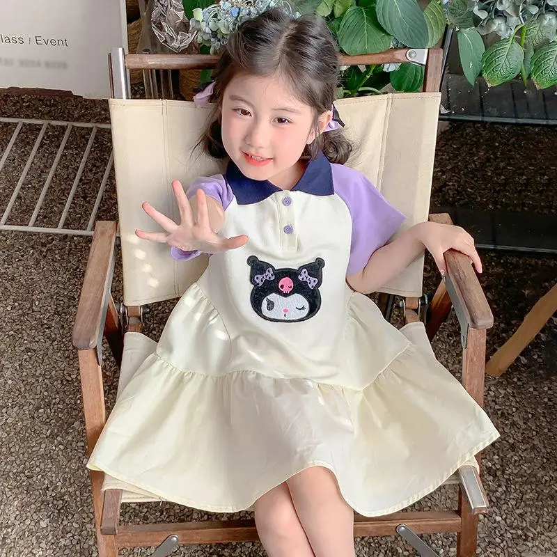 

Sanrio Girls Dress Kuromi Kawaii Princess Dress Summer New Style Little Girl Children Summer Fashion Birthday Hot Present Skirt