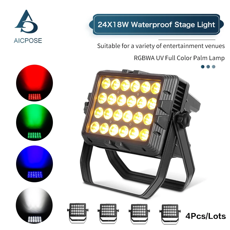 4Pcs/Lots 24x12W RGBW/24x18W RGBWA+UV 6 in 1 LED Waterproof Par Light Outdoor Performance Stage Light DJ Disco Equipment