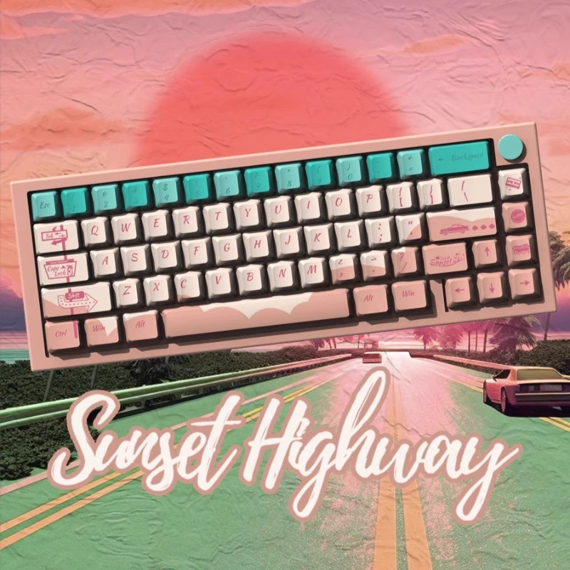 

Sunset Boulevard Theme Keycaps Set PBT Cherry Profile Custom Original Handmade Keycaps for Mechanical Keyboard Accessories Gift