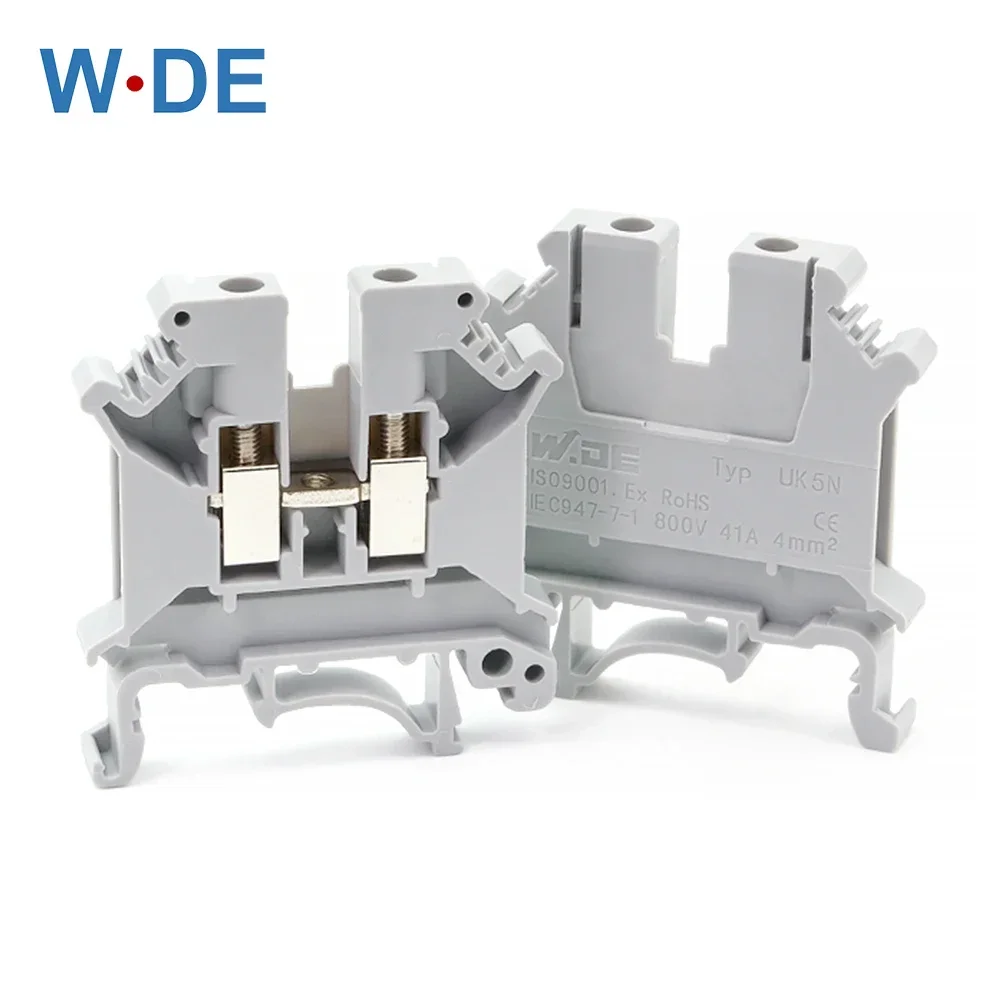 Din Rail Terminal Block UK-5N Universal Connector Screw Connection Electrical Wiring Conductor UK5N Terminal Strips Block 10pcs