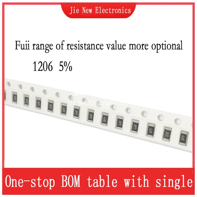 100PCS 1206 Rezystor SMD 5% 0R-10M 0.1R 0.5R 1R 10R 4.7R 1K 5.1K 10K 22K 68K 100K 220K 470K 1M 2.2M 4.7M 8.2M 1/4W