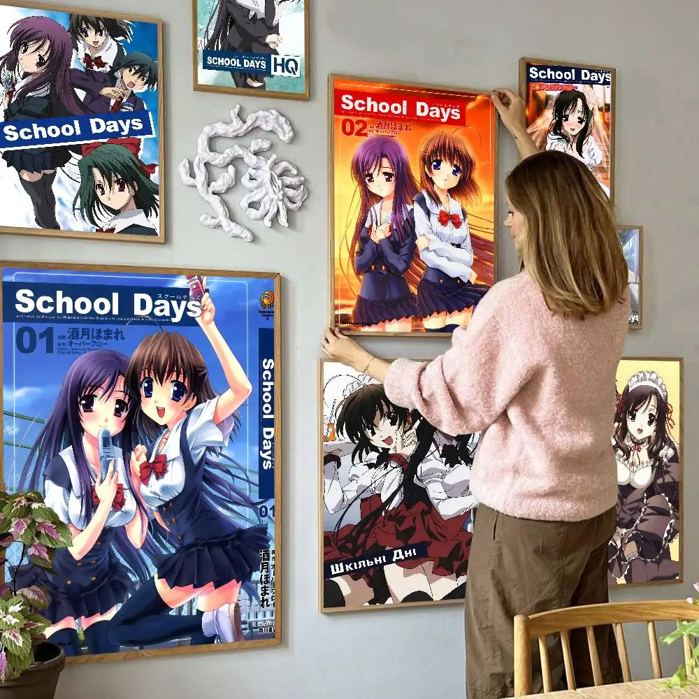 Anime S-School Days Katsura Kotonoha DIY Sticky Poster Vintage Room Bar Cafe Decor Home Decor