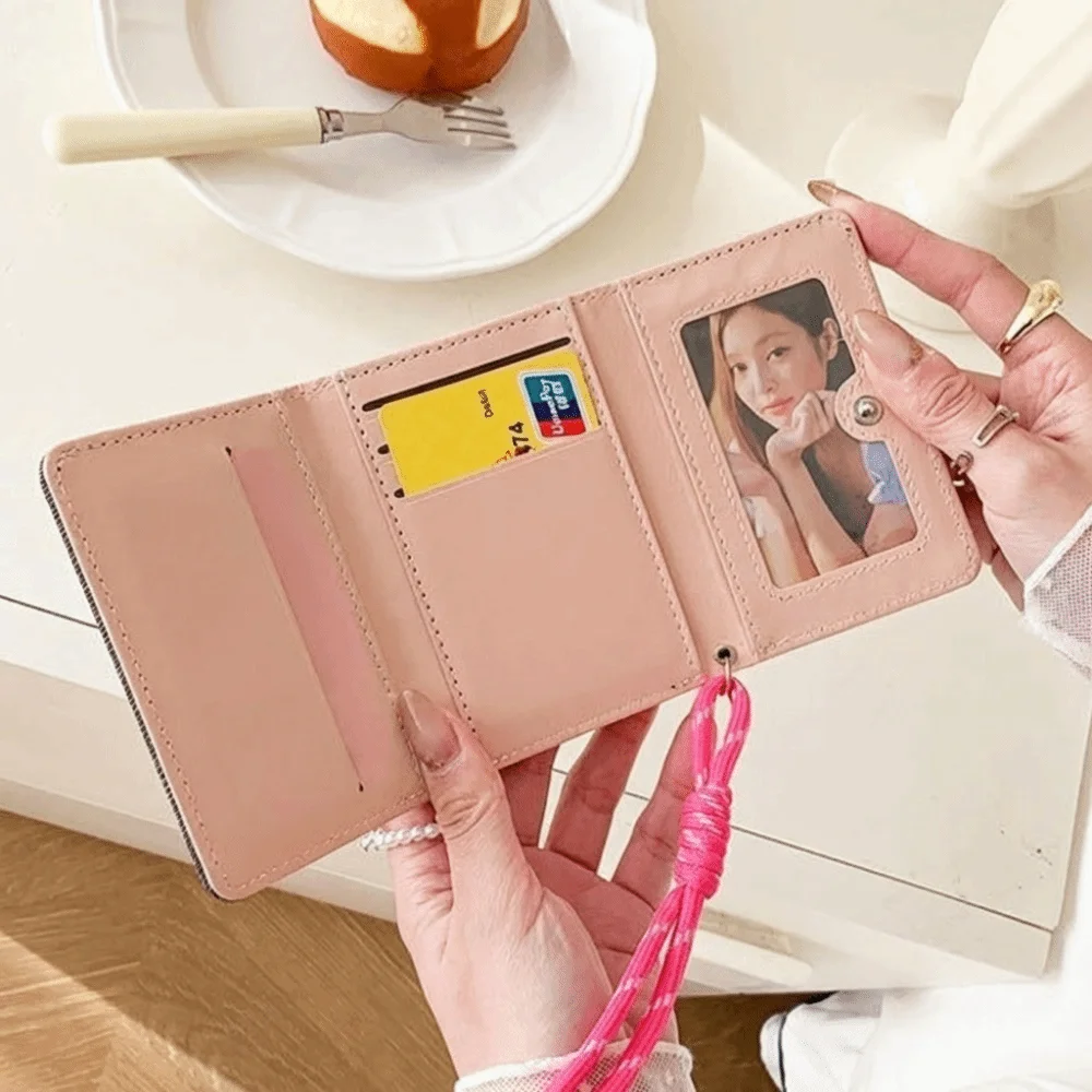 Retro PU Leather Tri-fold Wallet Canvas PVC Women Wallets Large Capacity Anti-splash Water Three Fold Wallet Shopping