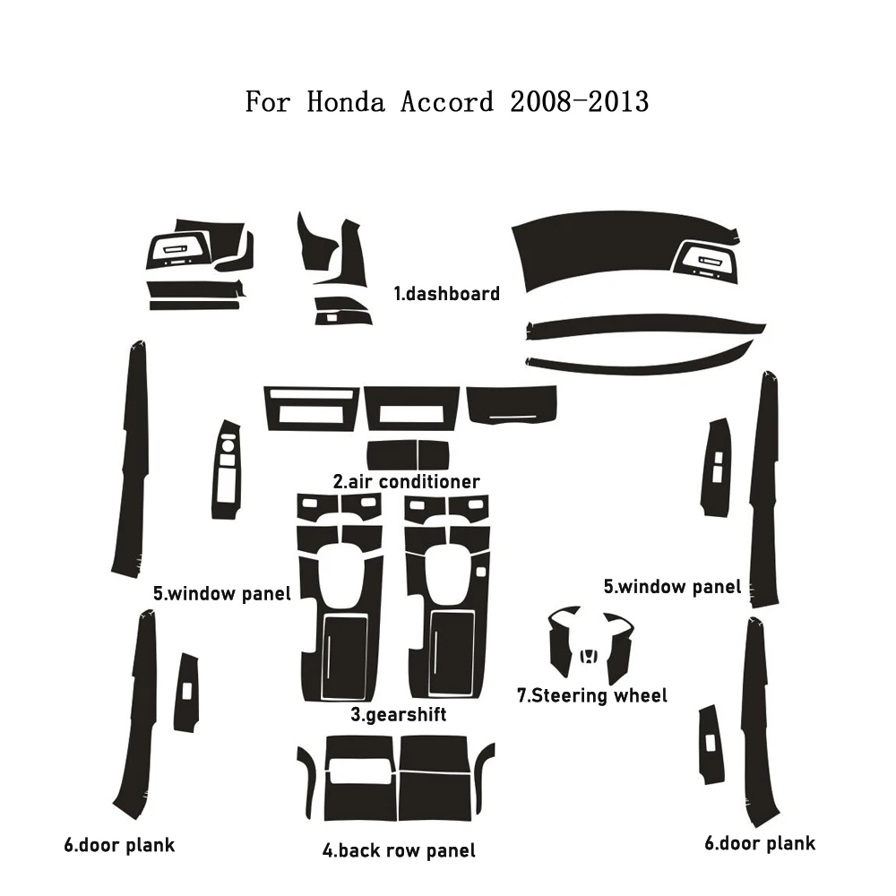 For Honda Accord 2008-2013 Interior Central Control Panel Door Handle  Stickers Decals Car Styling Accessorie