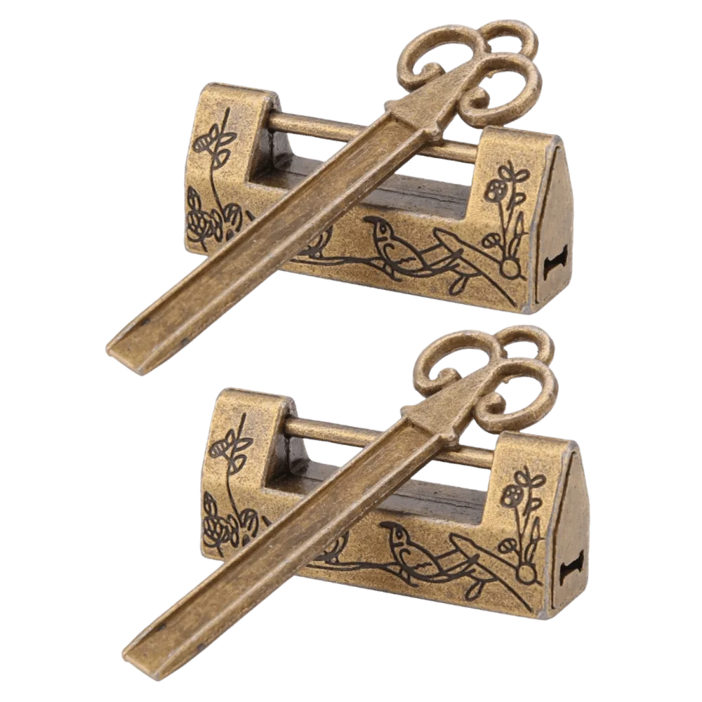 4pcs Bronze Finish Chinese Style Padlock Decorative Design With Matching Keys Magpie Flowers Padlock Mini Size