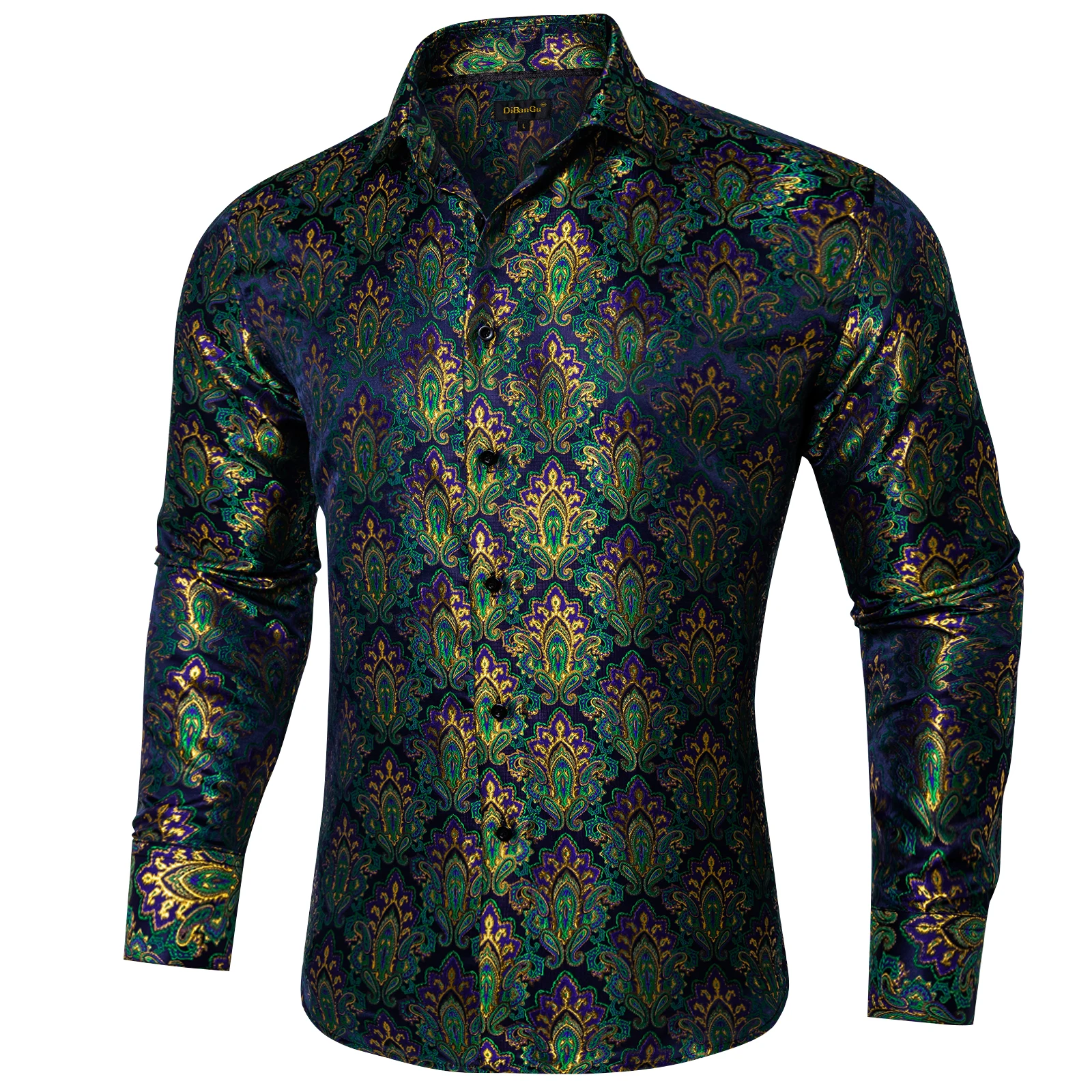 2023 New Luxury Silk Designer Men\'s Shirt Long Sleeve Social Button Down Collar Dress Shirts Blouse Prom Party Men Clothing