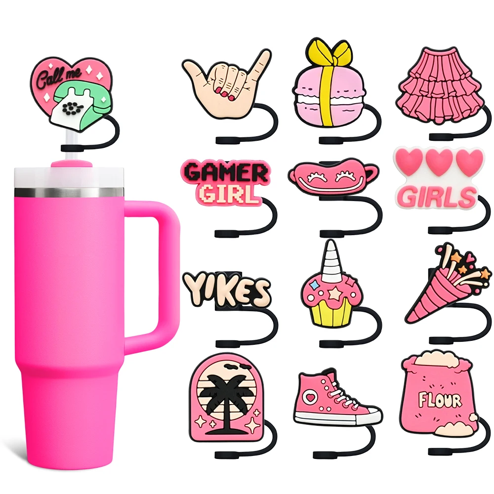 Cute pink little fresh Straw Cover Cap 10MM Straw Plug Eco-friendly Splash Proof Drinking Cup Charms Pendent Home Party Gift