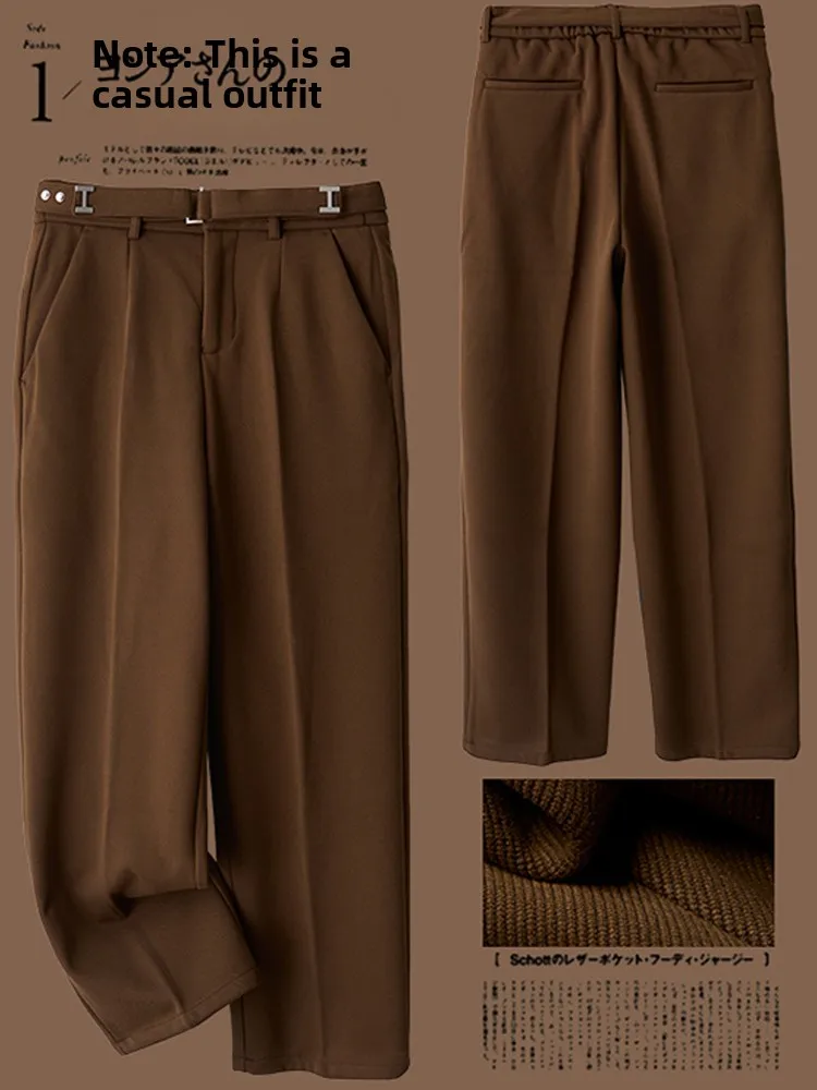 

Мужские повседневные брюки свободного кроя с прямыми штанинами, облегающие, осенние, городские, деловые, повседневные, из смесового полиэстера, длинные брюки