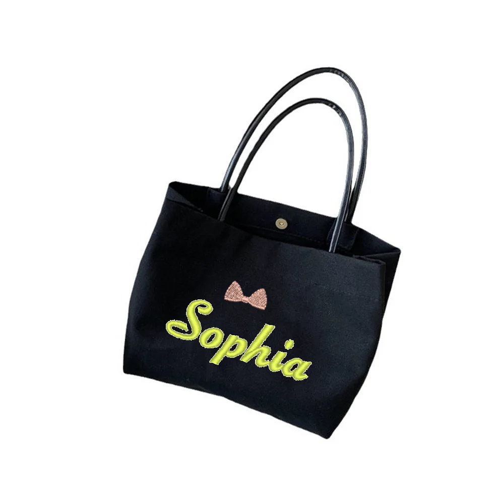 Customized Name With Embroidery Canvas Bag Women's Large Capacity Handbag Bridesmaid Wedding Gift Shoulder Shopping Bag