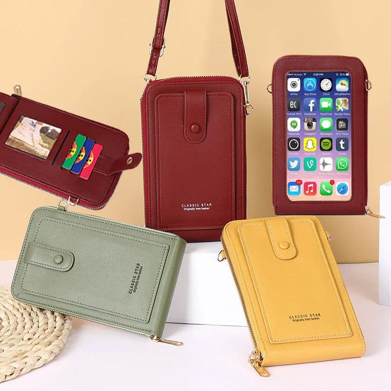 Women Purse Touch Mobile PhoneBags Small Card Holders Handbag Solid Touchscreen Wallet Phone Messenger Shoulder Bag Female