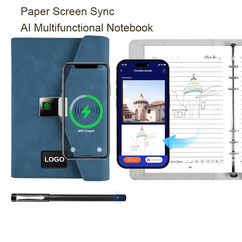 Smart Notebook Paper Screen Sync AI Drawing Writing Bluetooth Recording Voice Drawing Translation Wireless Charger Smart Notepad