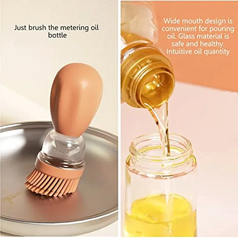 Kitchen Oil Bottle with Brush Silicone Glass Oil Container with Brush Barbecue Spray Bottle Oil Dispenser Cooking Kitchen Tools