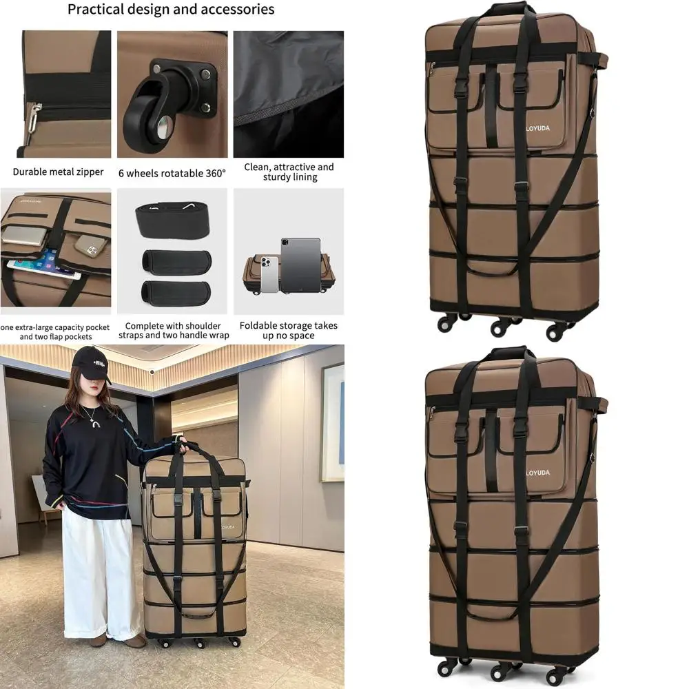 Expandable Large 130L Suitcase with 40 Inch Wheels, Collapsible Luggage with Wheels, Rolling Duffle Bag, Foldable Suitcase with