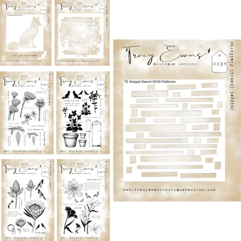 

Новые металлические трафареты и прозрачные штампы Fox Platforms Tiles Flowers 2026 для скрапбукинга, создания бумажных гравировок, рамок и открыток