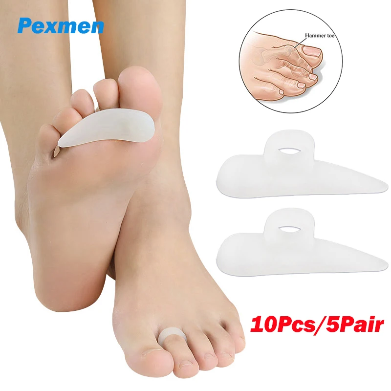 Pexmen 10Pcs Gel Hammer Toe Straightener and Corrector for Overlapping Curled Curved Crooked Clubbed Claw and Mallet Toe