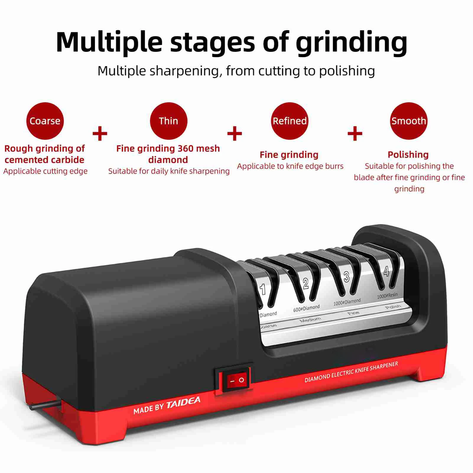 

TAIDEA TG2102 4 Stage Electric Knife Sharpener 20-Degree Grinding Edge Knife Sharpener for Kitchen Knives with Sharpening and Po