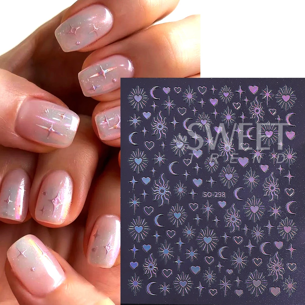 3/6 pçs y2k estrela adesivos de unhas ouro tira amor coração sol lua luz das estrelas forma decalques slider manicure decoração suprimentos para unhas