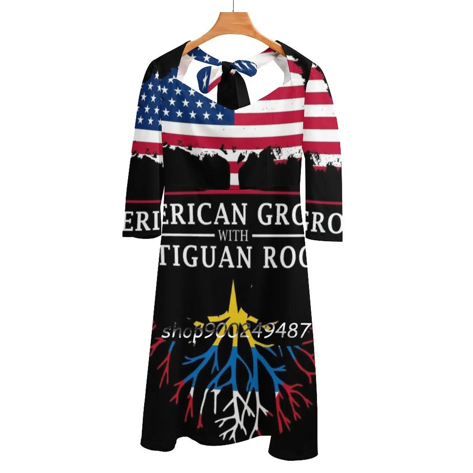 

American Grown With Antiguan Roots Antigua And Barbuda Sweetheart Knot Flared Dress Fashion Design Large Size Loose Dress Flag