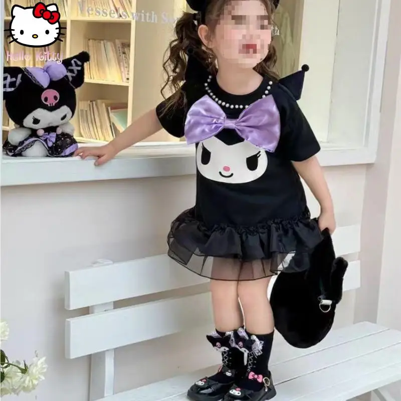 

Kuromi модное платье для девочек с героями мультфильмов, черная юбка с бантом в стиле аниме, кавайная летняя новая стильная удобная мягкая дышащая милая юбка