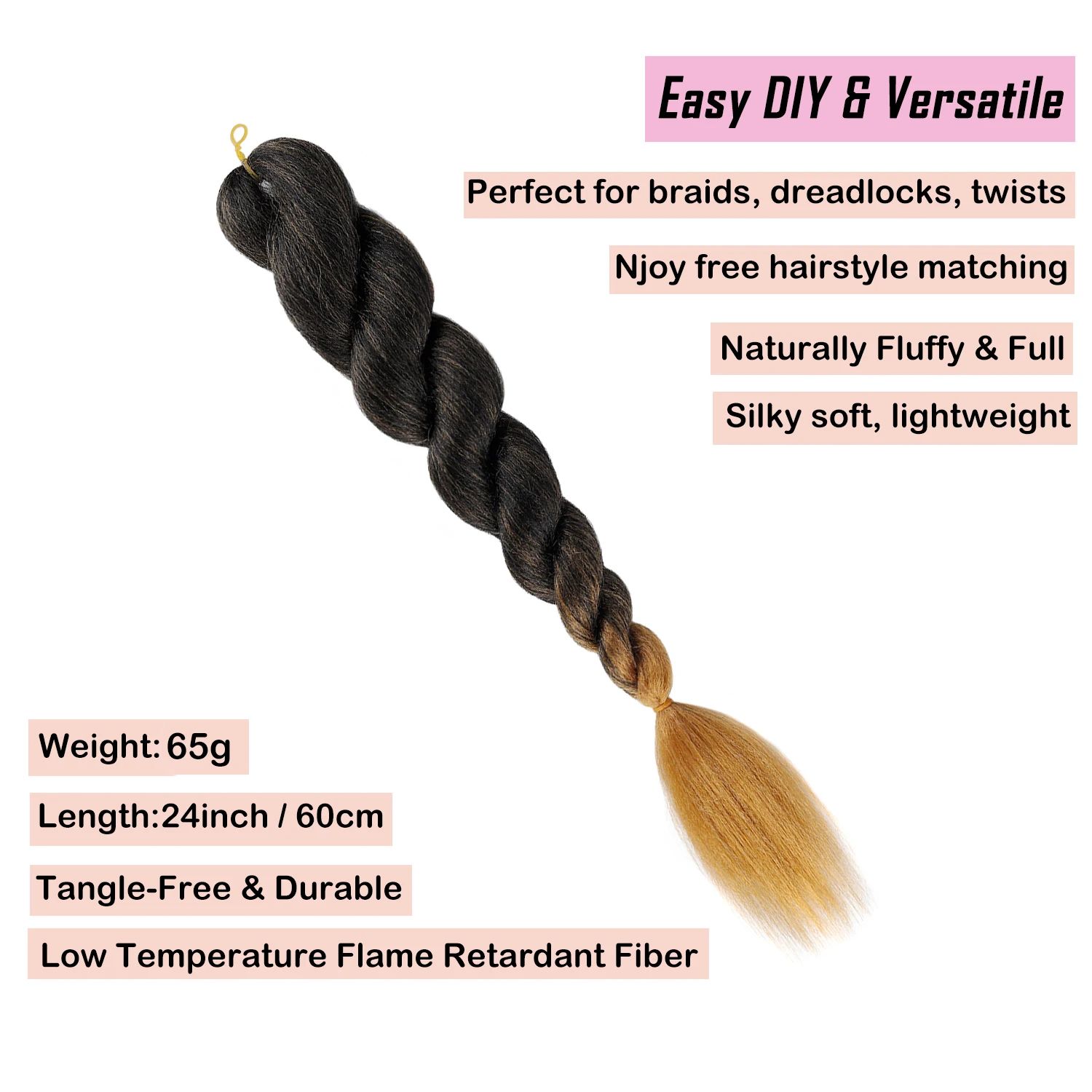 Ombre Two Tone Jumbo Synthetic Braiding Hair Low Temperature Flame Retardant Braids For DIY Braided Hairstyles