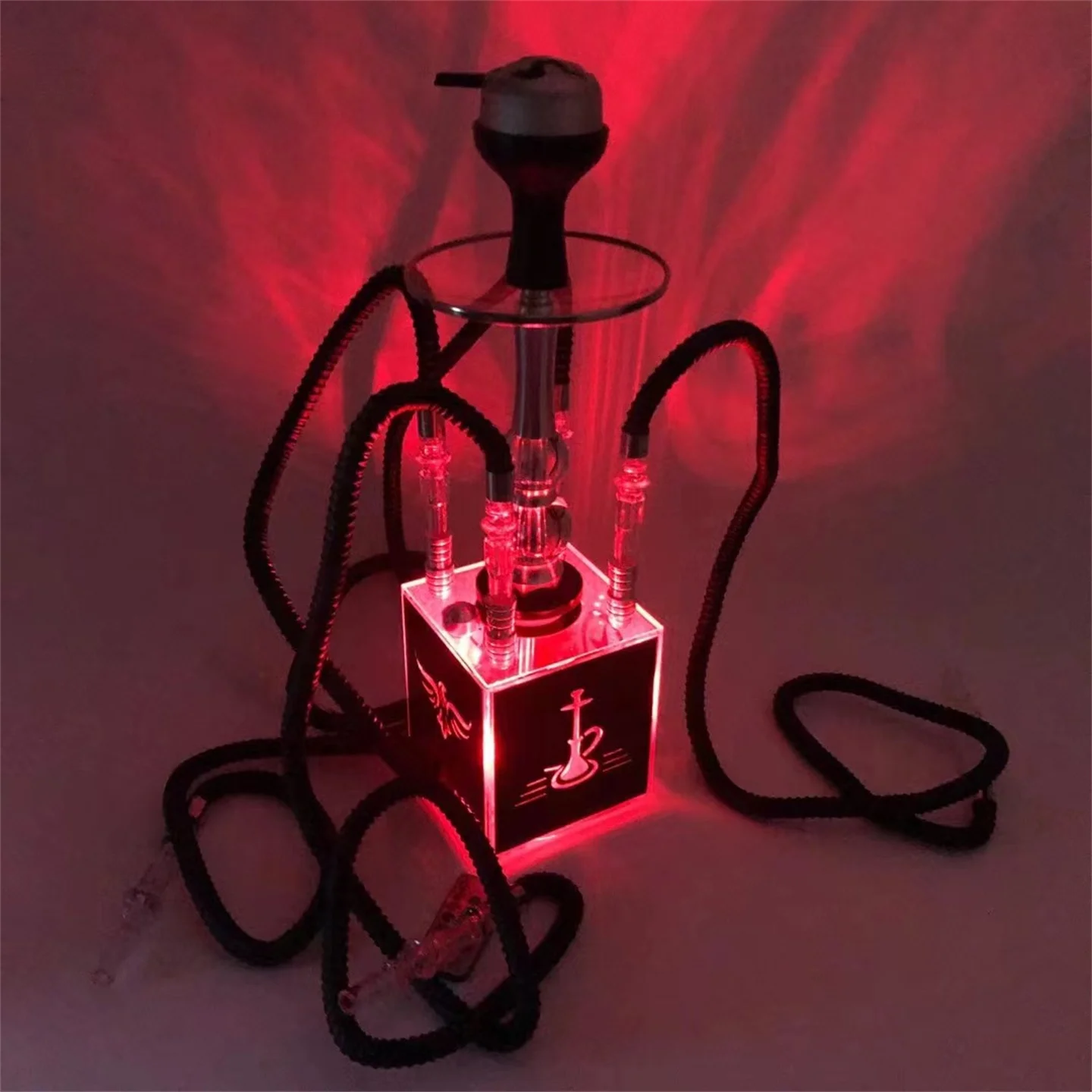 

Кубическая коробка, акриловый кальян со светодиодной подсветкой, 4-трубные трубки, арабские трубы для кальяна, бар, КТВ, водопроводные трубы для ночного клуба с аксессуарами