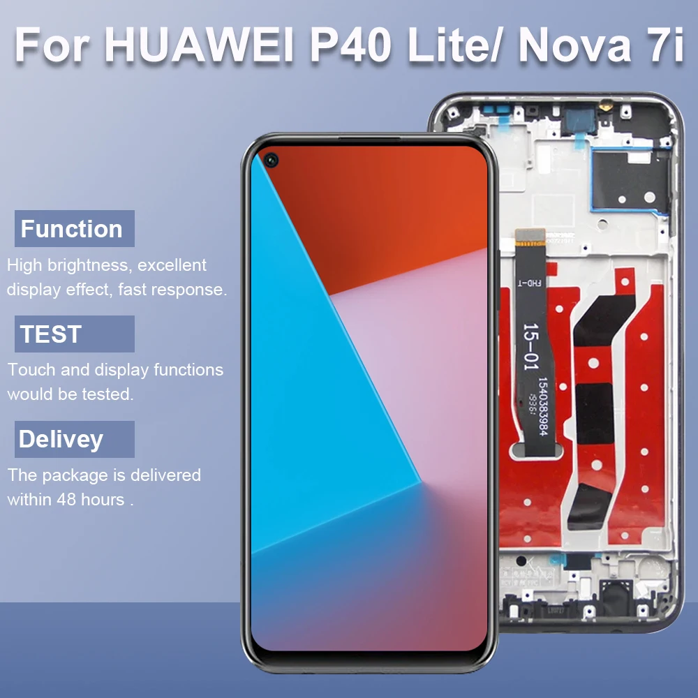 

ЖК-экран для Huawei P40 lite JNY-L21A, ЖК-дисплей, дигитайзер сенсорного экрана с рамкой для Huawei nova 7i JNY-L22B, детали экрана