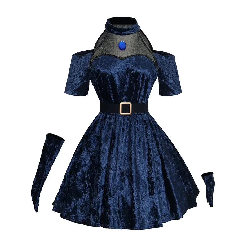 Mizi تأثيري أنيمي الغريبة المرحلة زي شعر مستعار فستان داكن الوردي الأزرق قفازات الشعر الطويل جوارب حزام مجموعة موحدة لعيد الميلاد yj/1